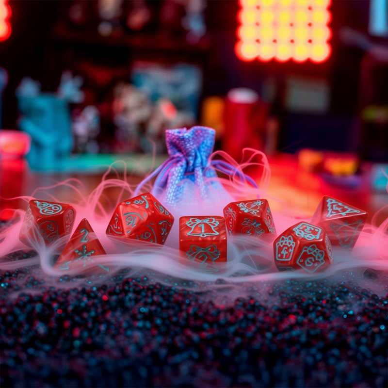 Santa's Roll, Christmas 7 Dice Set + Canvas Drawstring Bag