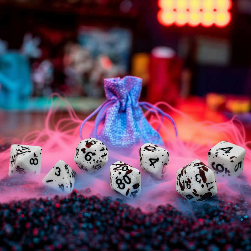 Friday the 13th, Spotted 7 Dice Set + Canvas Drawstring Bag
