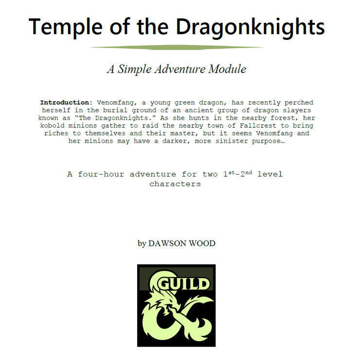 Templul Cavalerilor Dragonului, Aventura D&D