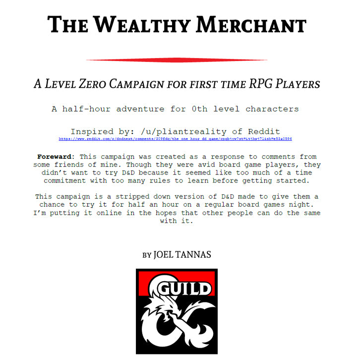 The Wealthy Merchant, Aventura D&D