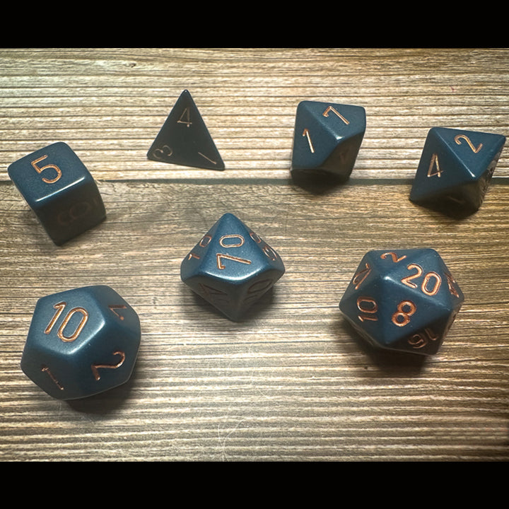 Set 7 Zaruri Chessex ~ Opaque Dusty Blue/Copper
