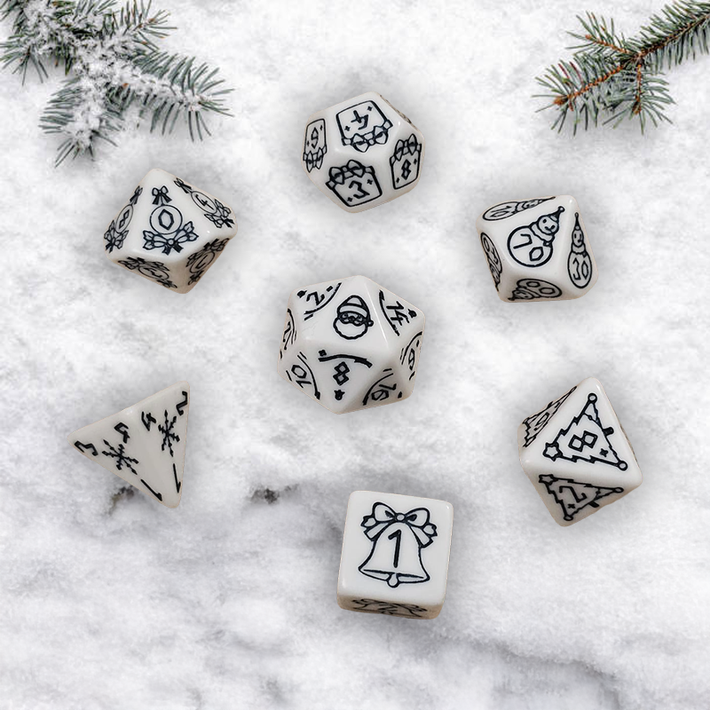 Santa's Elf, Christmas 7 Dice Set + Canvas Drawstring Bag