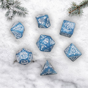 Jack Frost, Christmas 7 Dice Set + Canvas Drawstring Bag