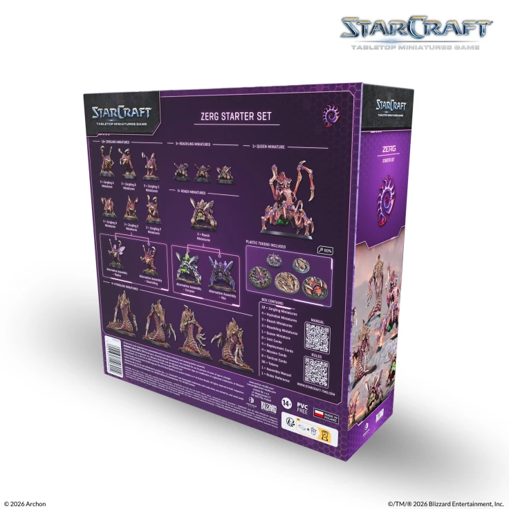StarCraft Zerg Starter Set, box back with the contents