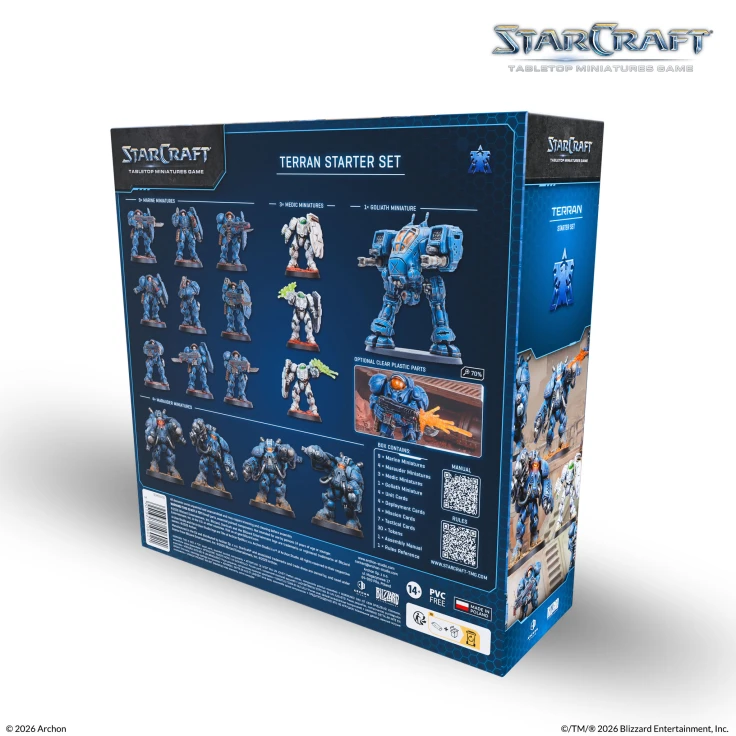 StarCraft Terran Starter Set, box back with the contents