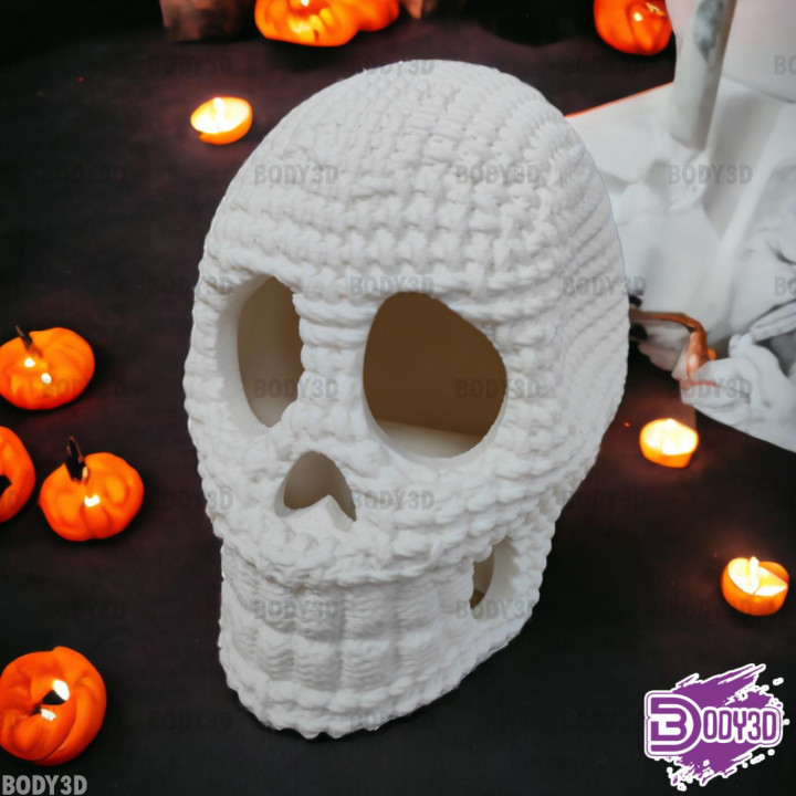 Crocheted Skull, Candle Statue