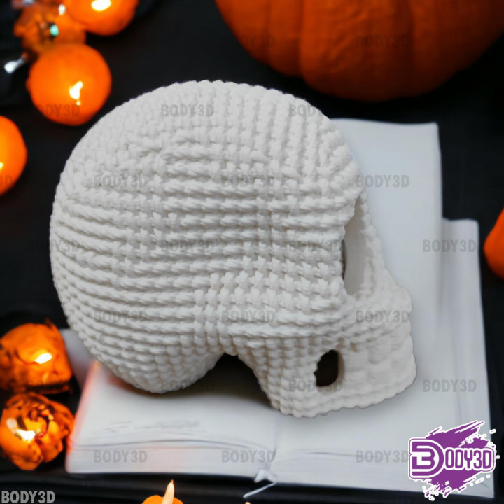 Crocheted Skull, Candle Statue