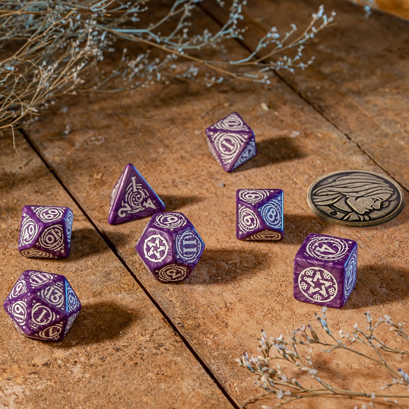 The Witcher Dice Set. Yennefer, Lilac and Gooseberries (7 Dice + Unique Coin)