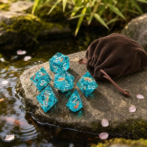 Koi Fish Dice Set, Liquid Core + Velvet Pouch