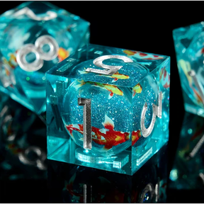 Koi Fish Dice Set, Liquid Core + Velvet Pouch