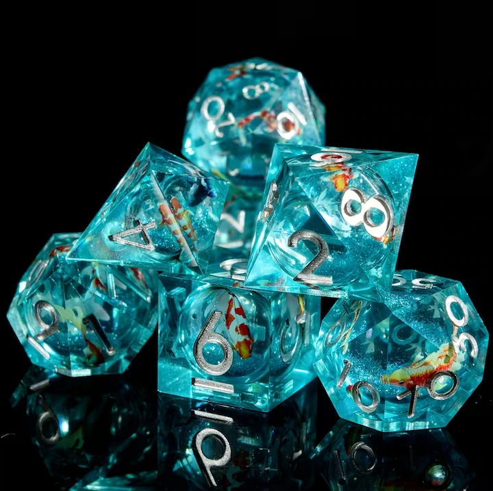 Koi Fish Dice Set, Liquid Core + Velvet Pouch