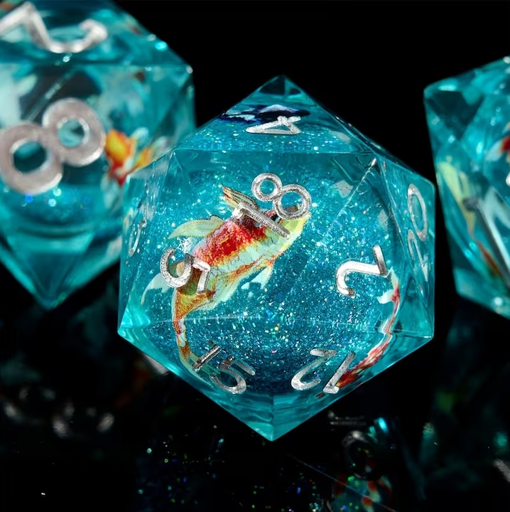 Koi Fish Dice Set, Liquid Core + Velvet Pouch