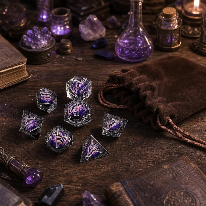 Dragon Eye Dice Set, Liquid Core + Velvet Bag
