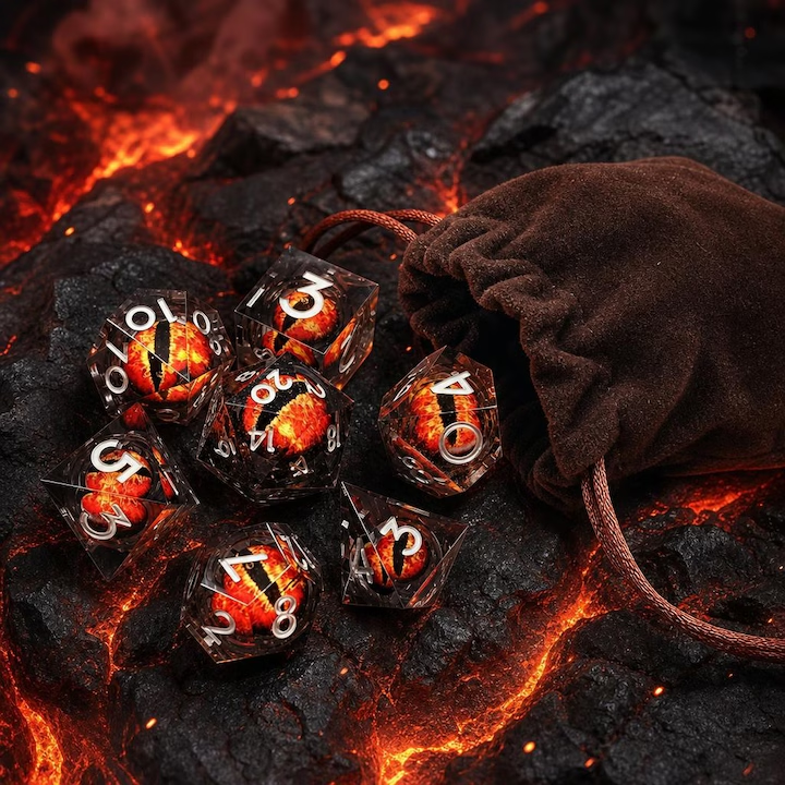 Dragon Eye Dice Set, Liquid Core + Velvet Bag
