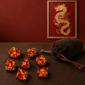 Gilded Ember Dice Set + Velvet Bag