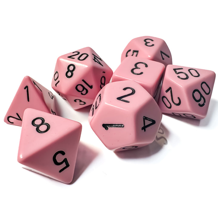 Set 7 Zaruri Chessex, Opaque Pastel Pink/Black