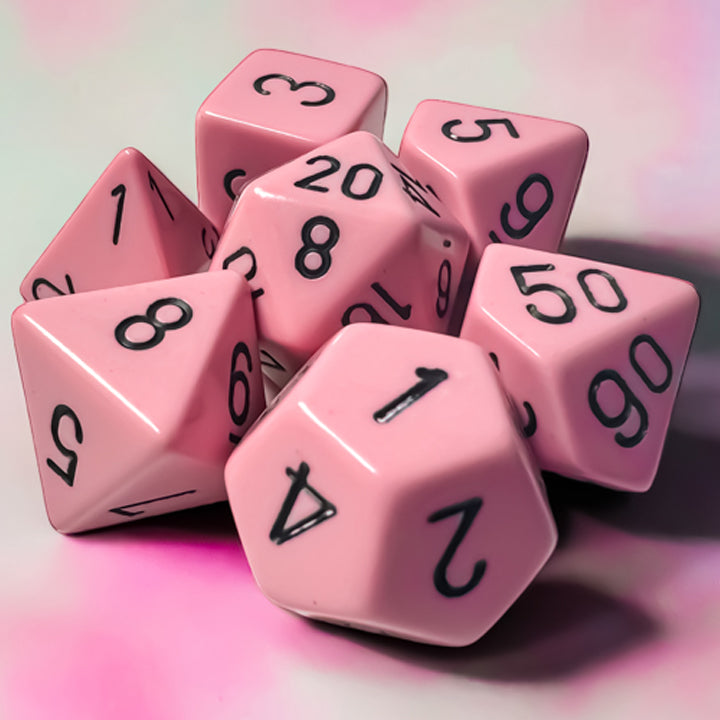 Set 7 Zaruri Chessex, Opaque Pastel Pink/Black