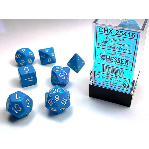 Set 7 Zaruri Chessex ~ Opac Albastru Deschis/Alb